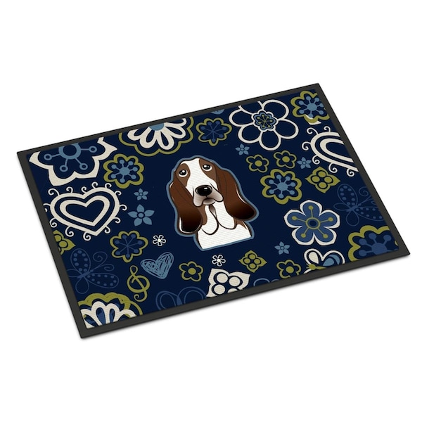 Carolines Treasures 18 x 27 in. Blue Flowers Basset Hound Indoor or Outdoor Mat BB5094MAT - main